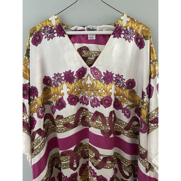 Vintage Winlar Caftan OS Kaftan Ribbon Floral Maxi Dress Boho Beach Mrs Roper - Picture 8 of 14